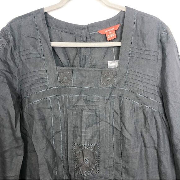 SUNDANCE | NEW Black 100% Ramie Midi Dress Eyelet Accents & Slip Women’s Size 16 - Picture 3 of 8